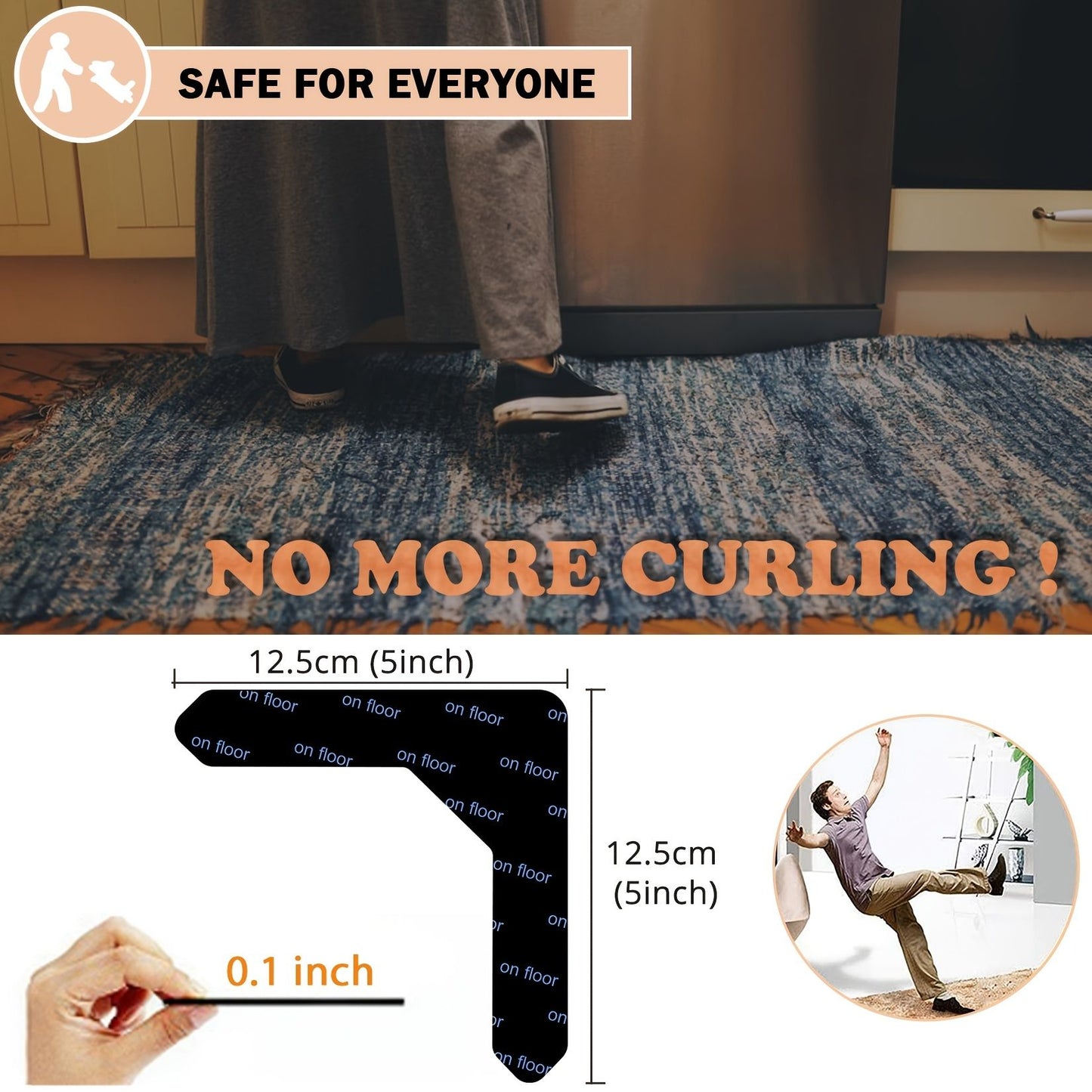 4/8pcs High Quality Non-slip Anti-drill Carpet Stickers Suitable For Living Room Dining Room Bathroom Rugs, Prevent Rugs From Moving And Rolling Edges Black 12.5*12.5cm/5*5in