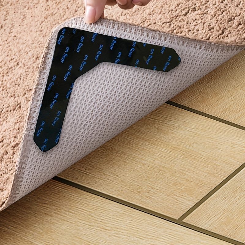 4/8pcs High Quality Non-slip Anti-drill Carpet Stickers Suitable For Living Room Dining Room Bathroom Rugs, Prevent Rugs From Moving And Rolling Edges Black 12.5*12.5cm/5*5in