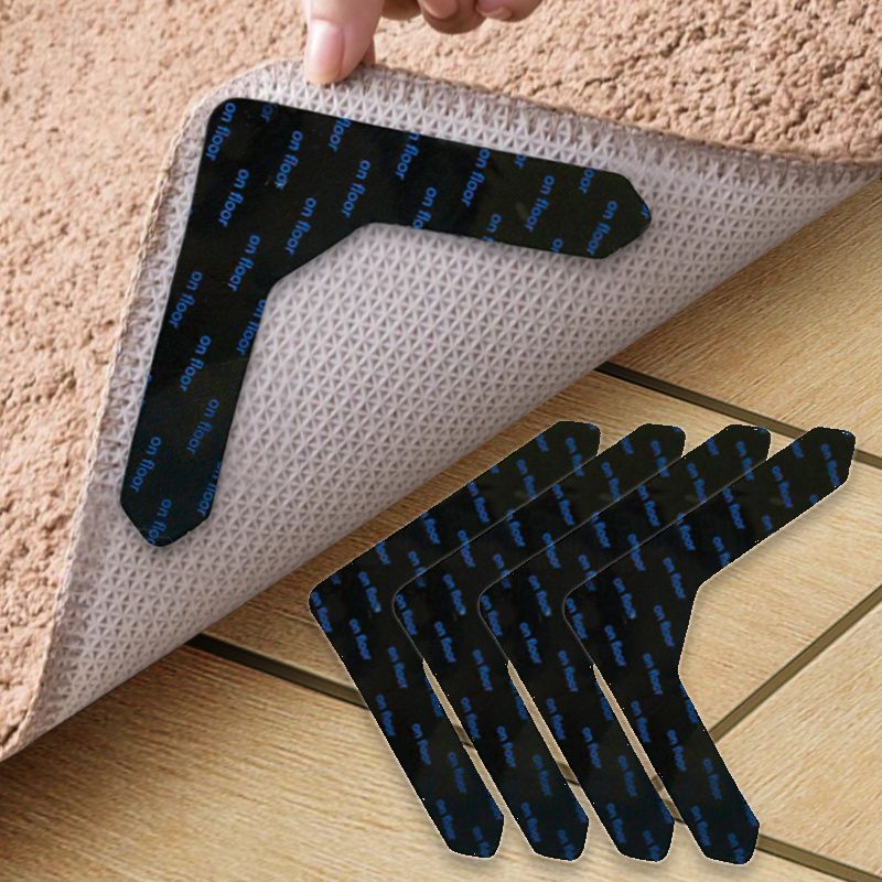 4/8pcs High Quality Non-slip Anti-drill Carpet Stickers Suitable For Living Room Dining Room Bathroom Rugs, Prevent Rugs From Moving And Rolling Edges Black 12.5*12.5cm/5*5in