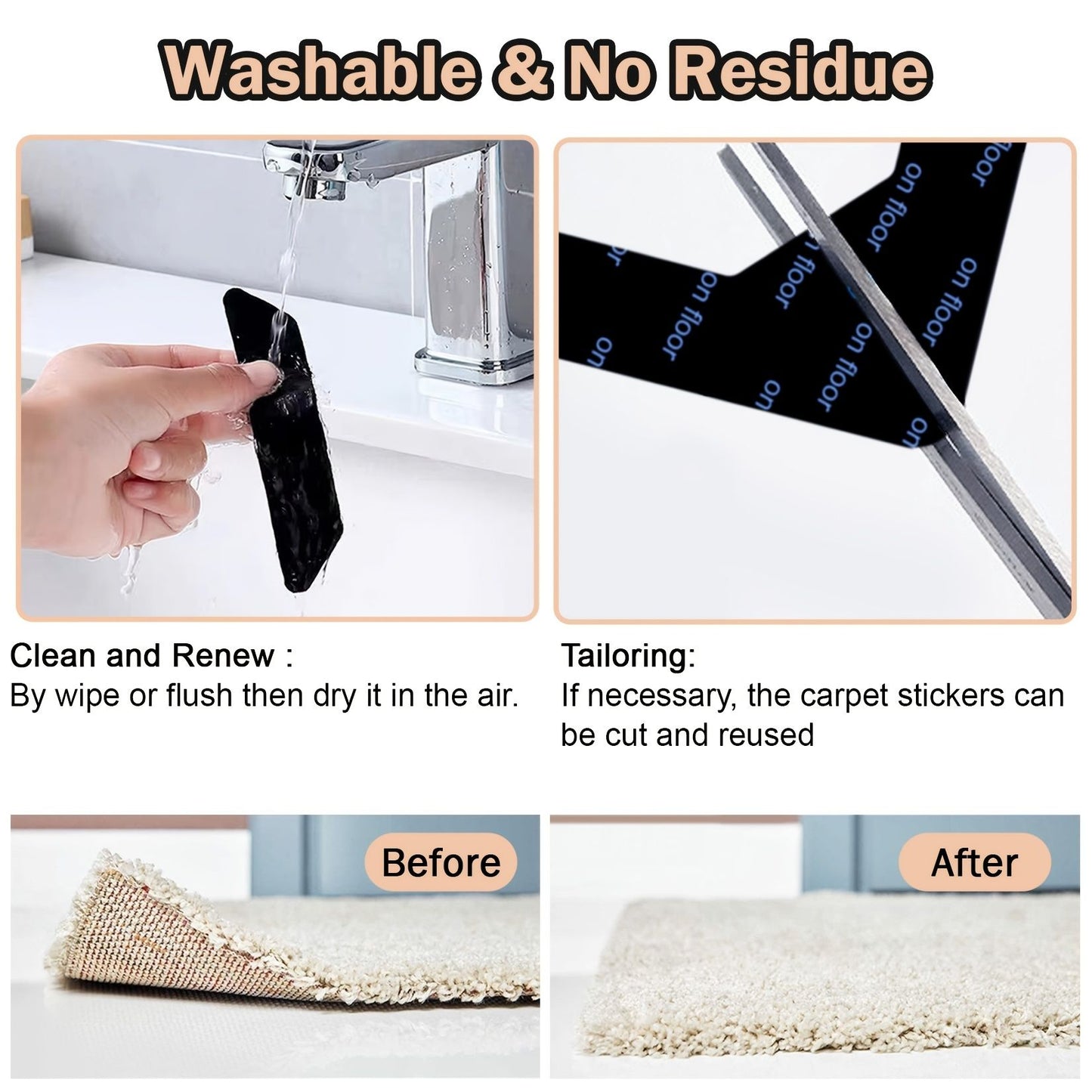 4/8pcs High Quality Non-slip Anti-drill Carpet Stickers Suitable For Living Room Dining Room Bathroom Rugs, Prevent Rugs From Moving And Rolling Edges Black 12.5*12.5cm/5*5in