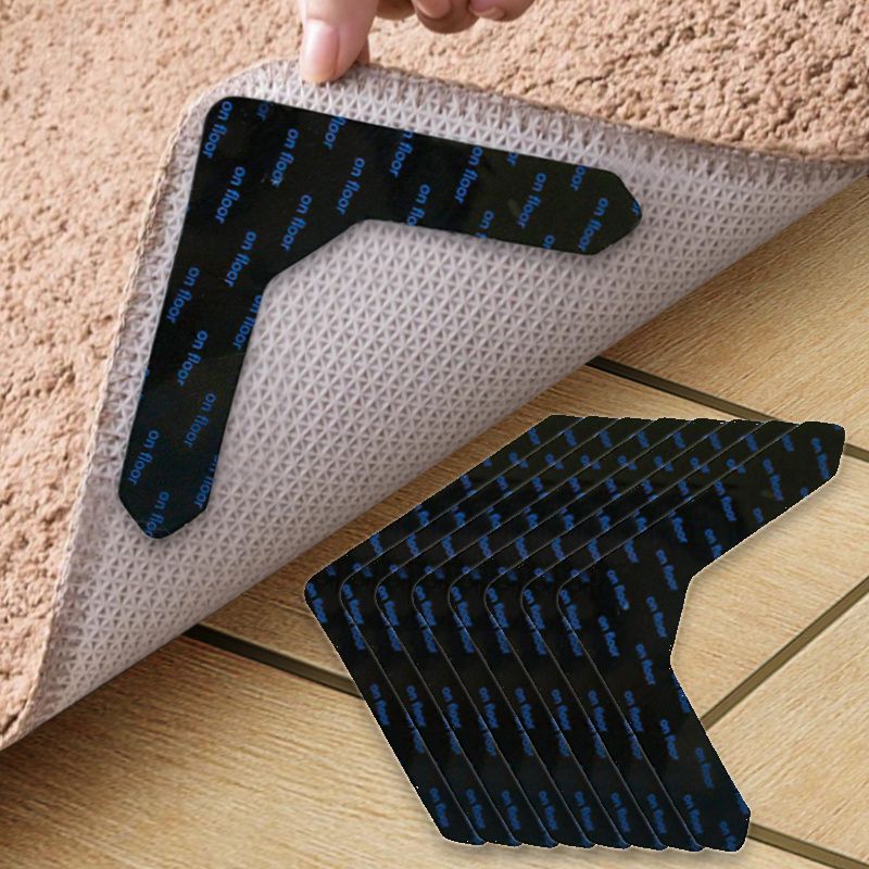 4/8pcs High Quality Non-slip Anti-drill Carpet Stickers Suitable For Living Room Dining Room Bathroom Rugs, Prevent Rugs From Moving And Rolling Edges Black 12.5*12.5cm/5*5in