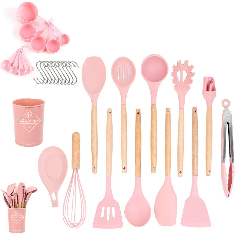 33pcs Set Wooden Handle Silicone Kitchen Utensils 33 Pieces Set Silicone Spoon Shovel Kitchen Gadgets Set Silicone Kitchen Utensils