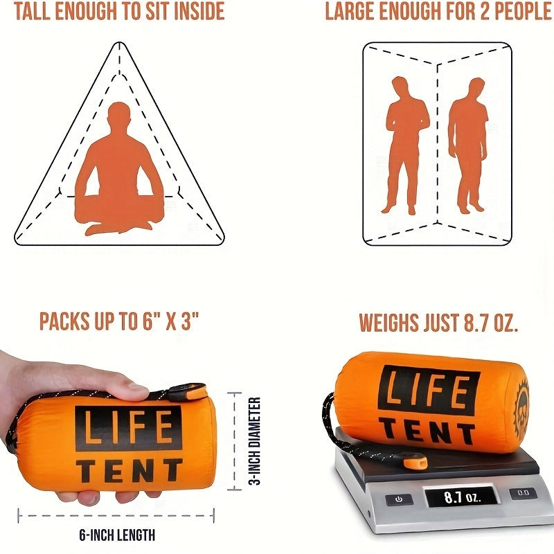 Life Tent Emergency Survival Shelter; 2 Person Emergency Tent; Emergency Shelter; Tube Tent; Survival Tarp - Includes Survival Whistle - Waterproof Thermal Blanket Tarp Tent For Camping; Hiking