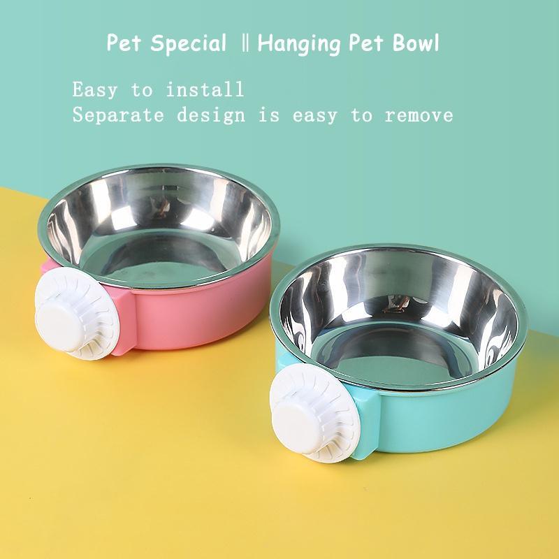 Pet Stainless Steel Bowl Hanging Cage Type Fixed Cute Dog Basin Cat Supplies Puppy Food Drinking Water Feeder Pets Accessories