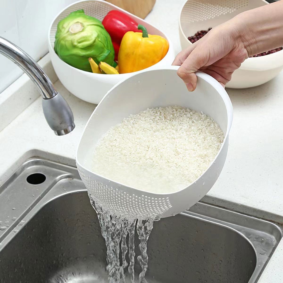 1pc/2pcs/3pcs Multi-Functional Kitchen Washing Basket Basin - Drain Water, Wash Rice, Perfect For Cleaning Vegetables And Fruits, And More With Convenient