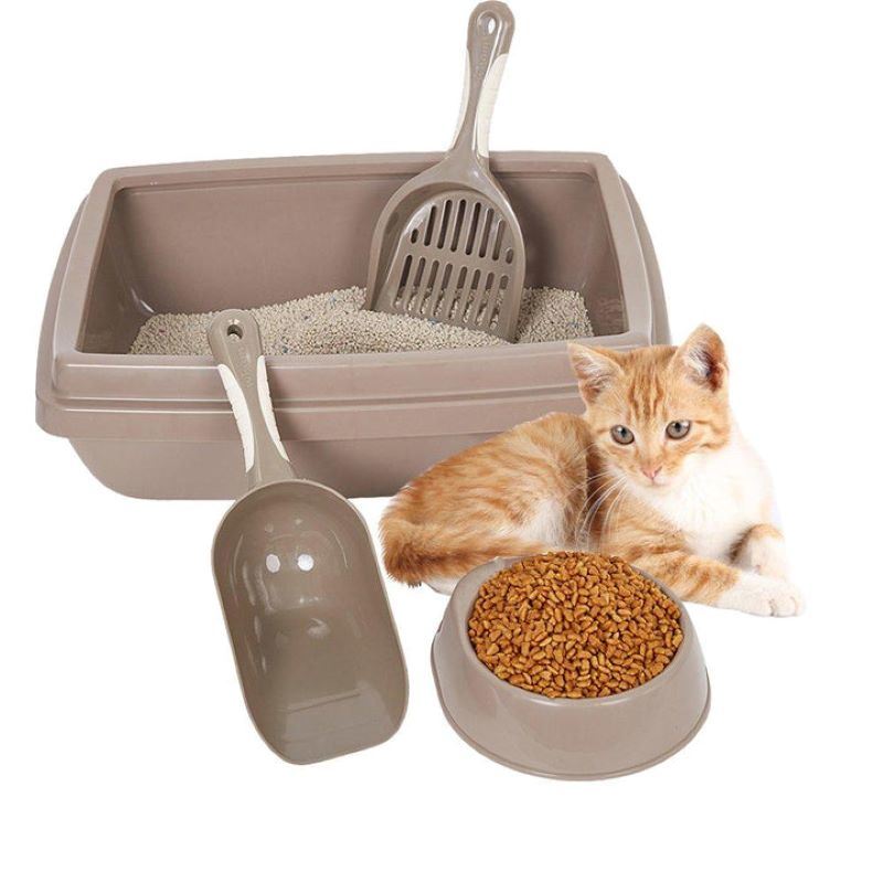 Pet Supplies Set Cat Kitten Dog Litter with Feeder Bowl and Litter Scoop