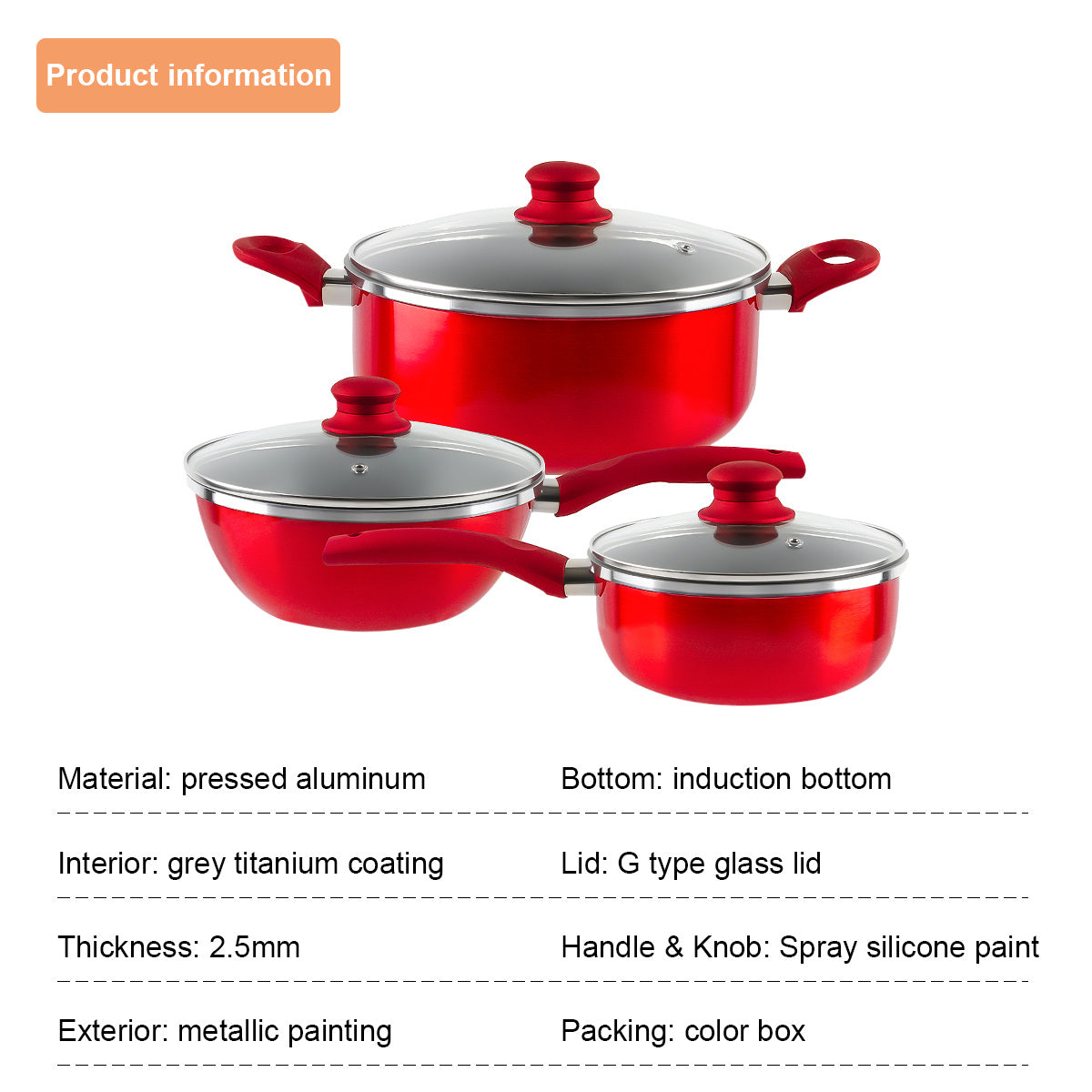 Nonstick Pot and Pan Set-Wok, Soup, Milk Pot Set RED