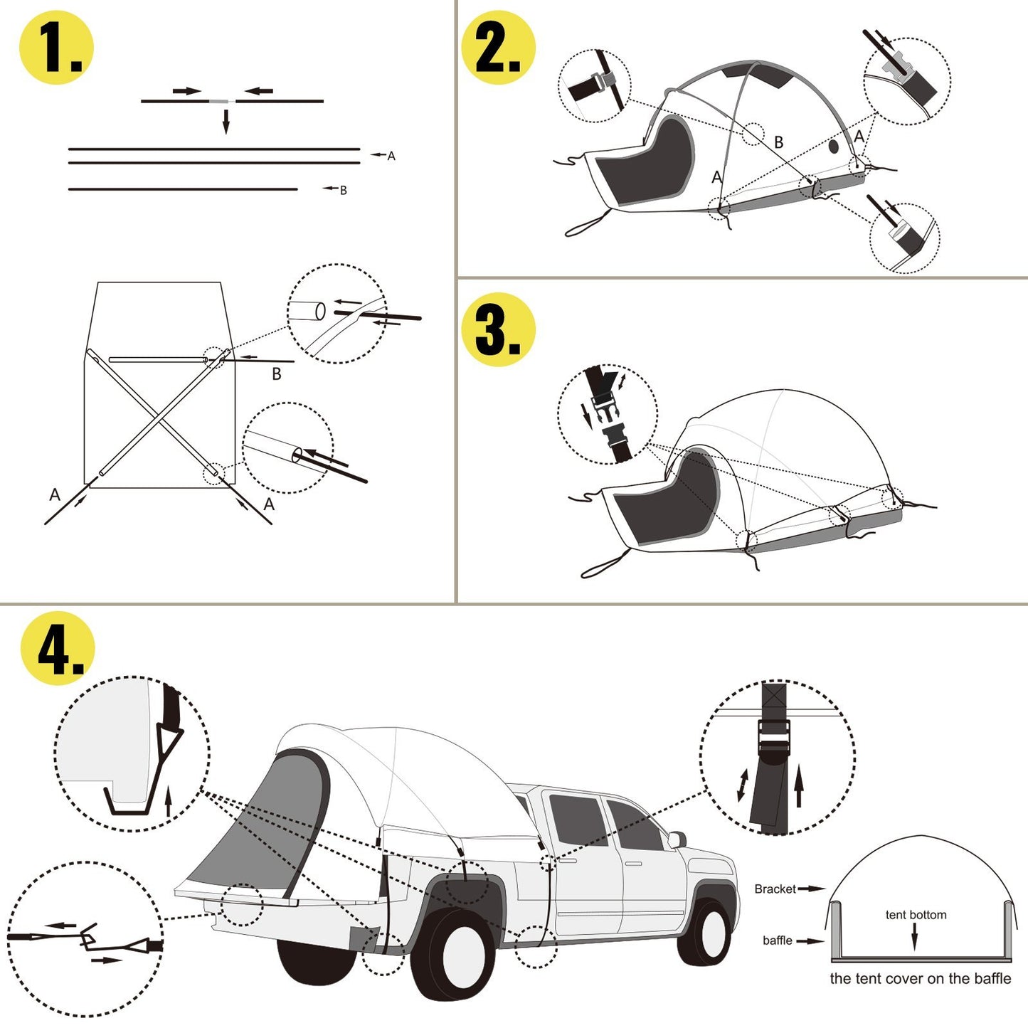 VEVOR Truck Tent 5-5.2' Truck Bed Tent, Full-Size Pickup Tent, Waterproof Truck Camper, 2 Mesh Windows, Easy To Setup Truck Tents For Camping, Hiking, Fishing, Grey Color