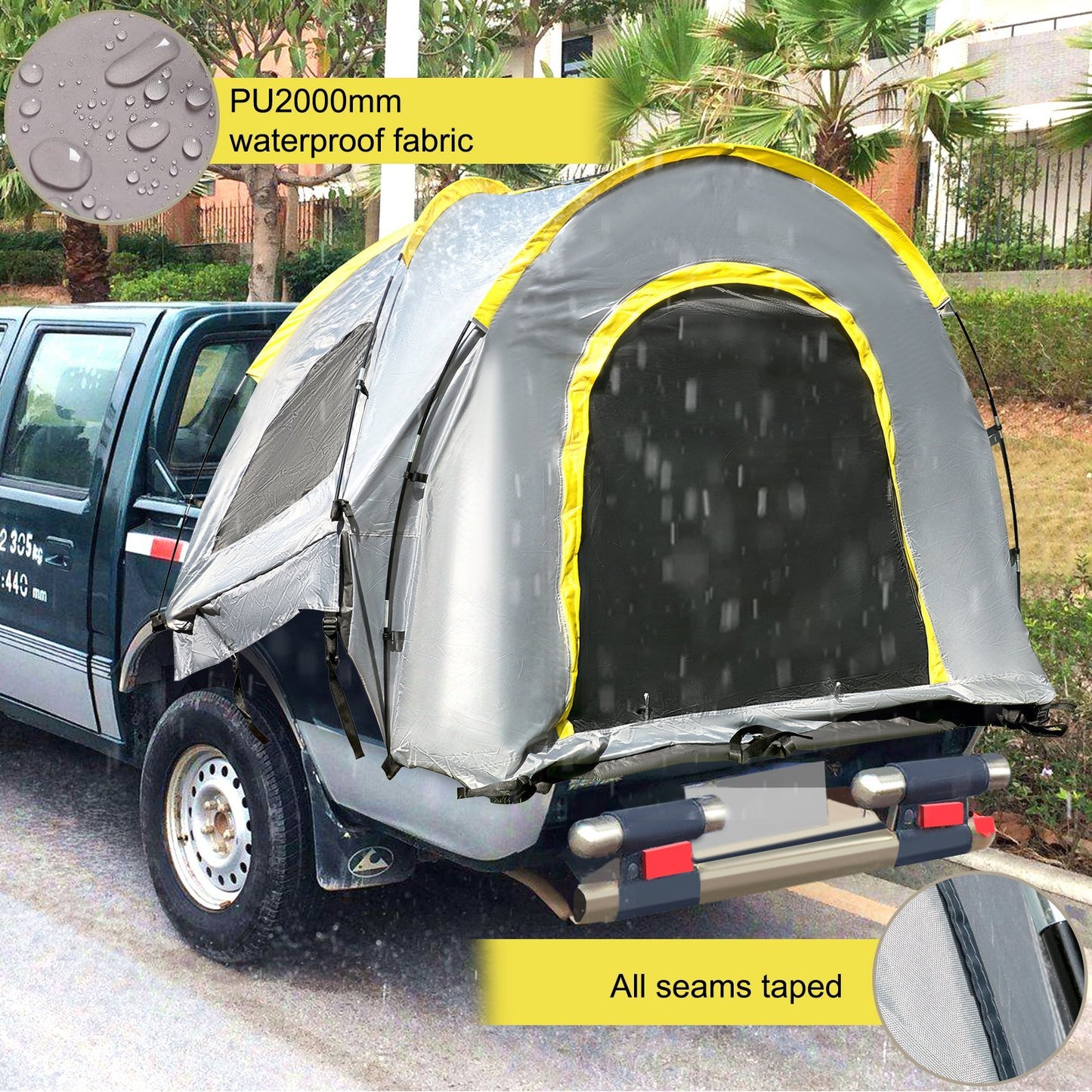 VEVOR Truck Tent 5-5.2' Truck Bed Tent, Full-Size Pickup Tent, Waterproof Truck Camper, 2 Mesh Windows, Easy To Setup Truck Tents For Camping, Hiking, Fishing, Grey Color