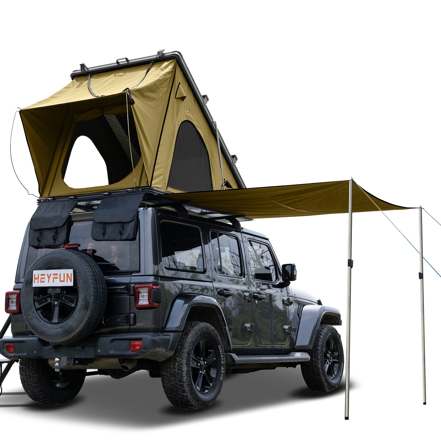 Explorer Plus Rooftop Tent Hardshell with Side Awning, Air Conditioner Outlet with Bracket, Luggage Racks&Replaceable Netting Rain Curtain, Truck Bed Tent for Camping, Pop Up SUV Roof Top Tent