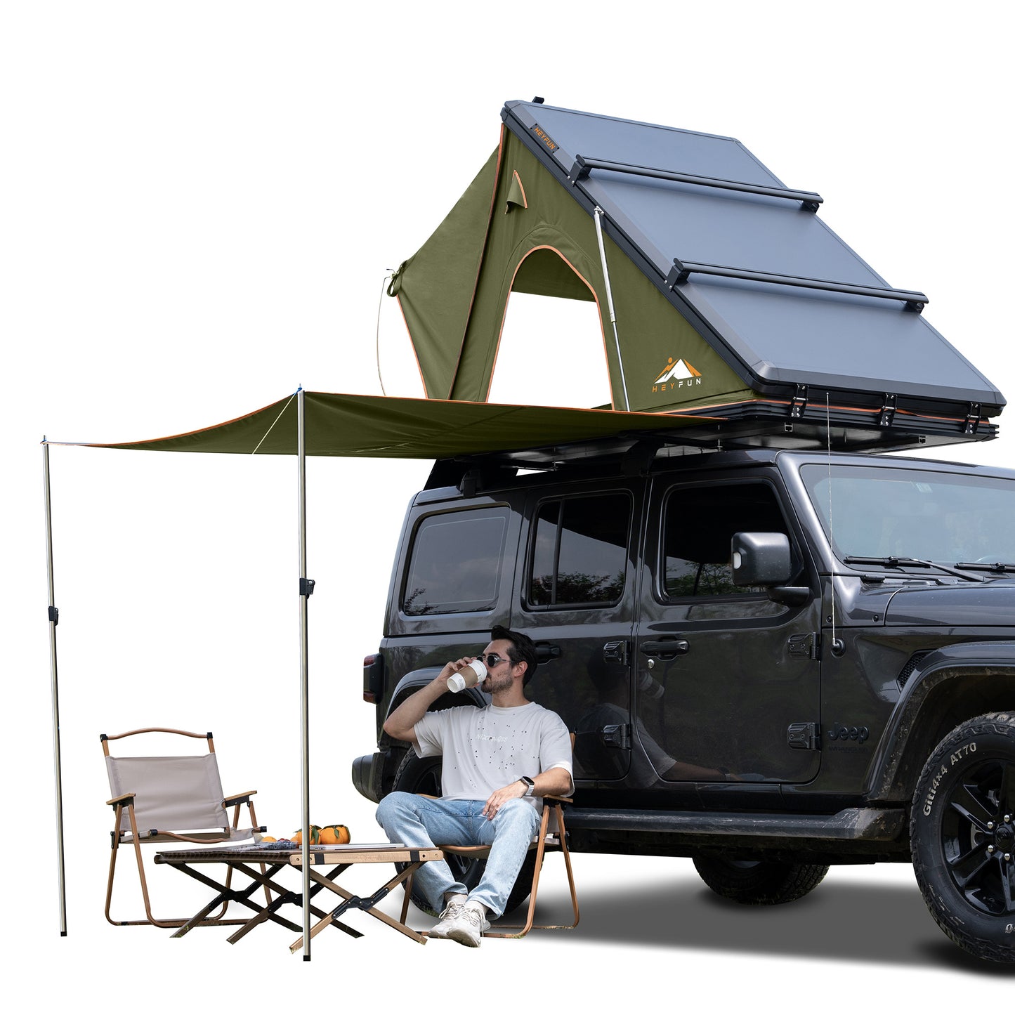 Explorer Plus Rooftop Tent Hardshell with Side Awning, Air Conditioner Outlet with Bracket, Luggage Racks&Replaceable Netting Rain Curtain, Truck Bed Tent for Camping, Pop Up SUV Roof Top Tent