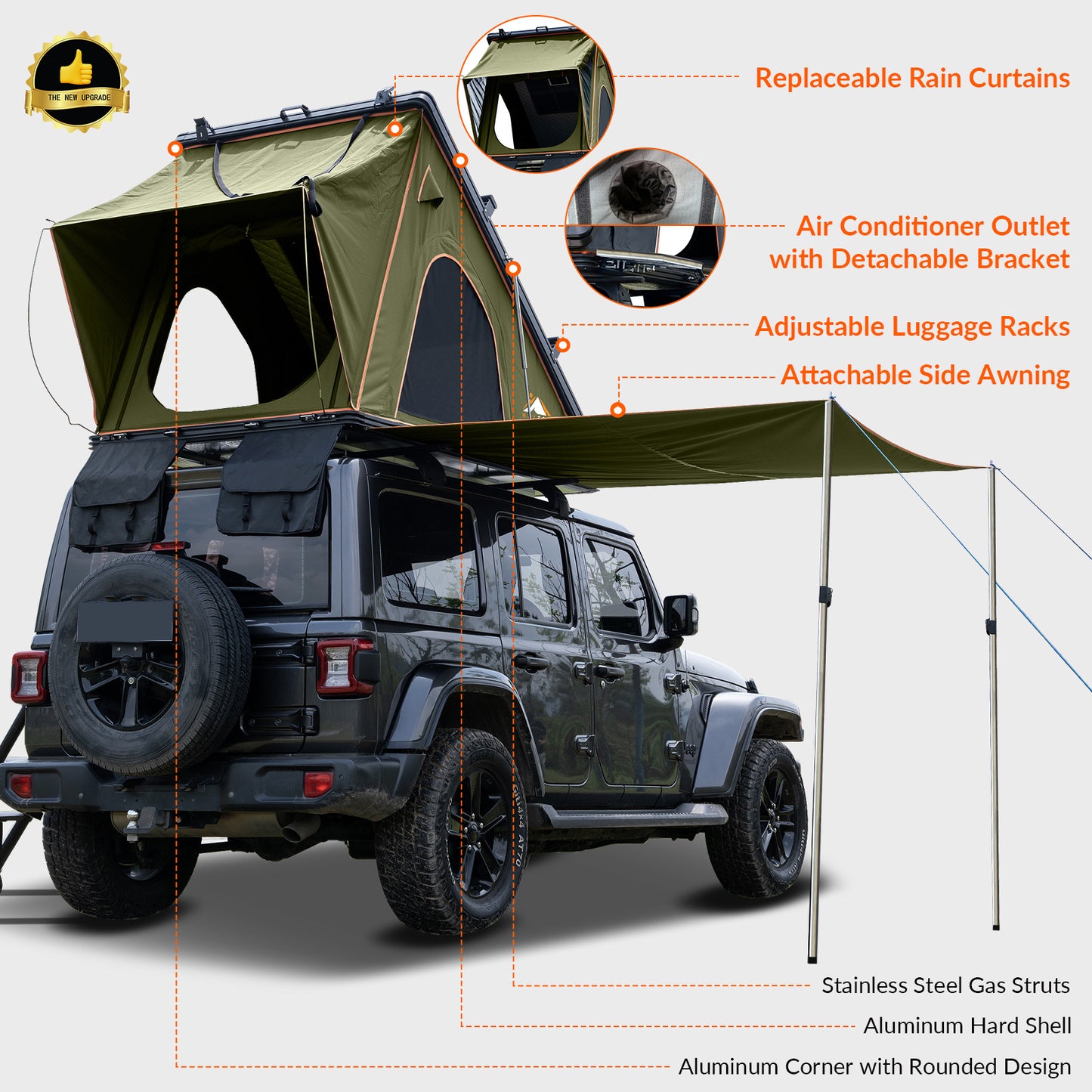 Explorer Plus Rooftop Tent Hardshell with Side Awning, Air Conditioner Outlet with Bracket, Luggage Racks&Replaceable Netting Rain Curtain, Truck Bed Tent for Camping, Pop Up SUV Roof Top Tent