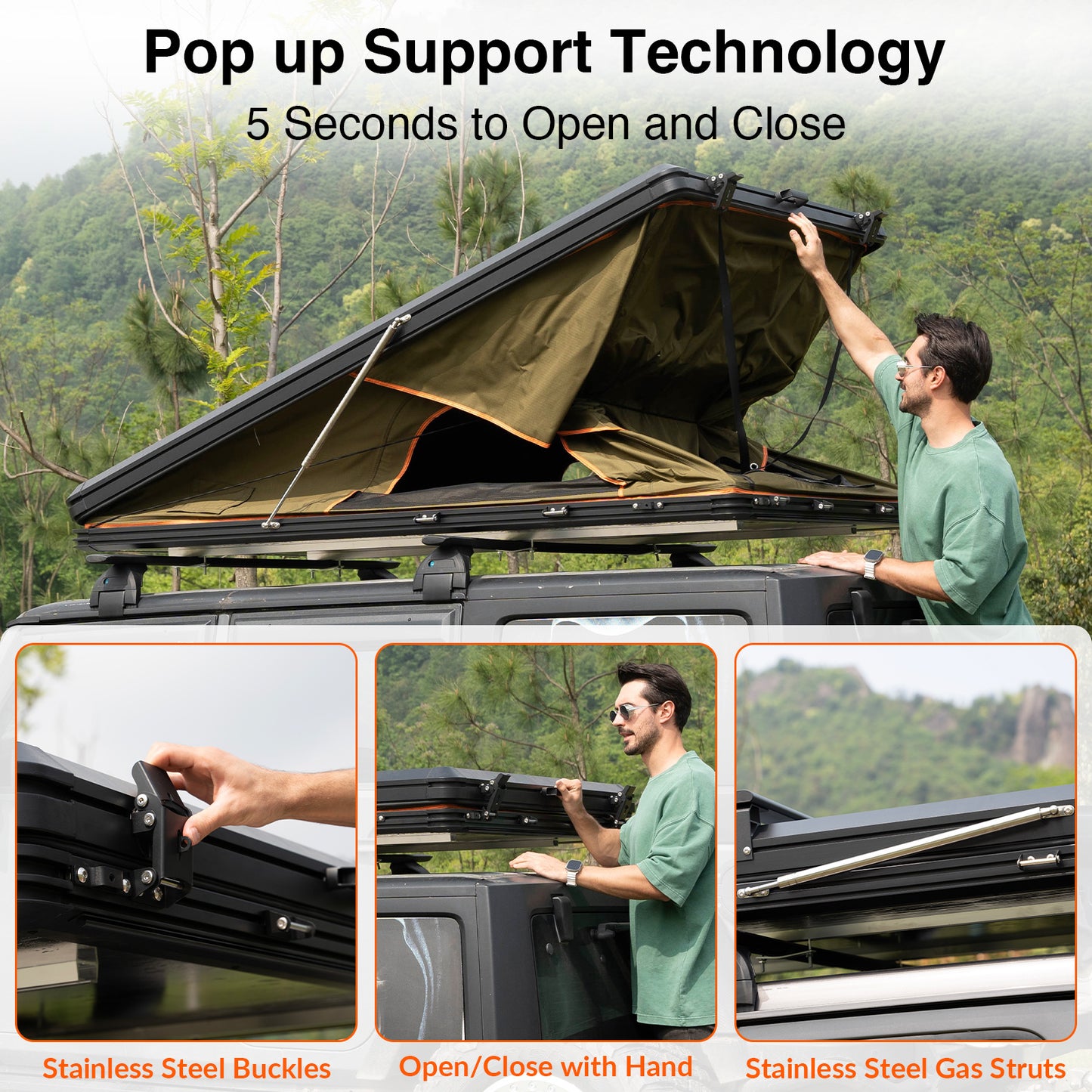 Explorer Plus Rooftop Tent Hardshell with Side Awning, Air Conditioner Outlet with Bracket, Luggage Racks&Replaceable Netting Rain Curtain, Truck Bed Tent for Camping, Pop Up SUV Roof Top Tent