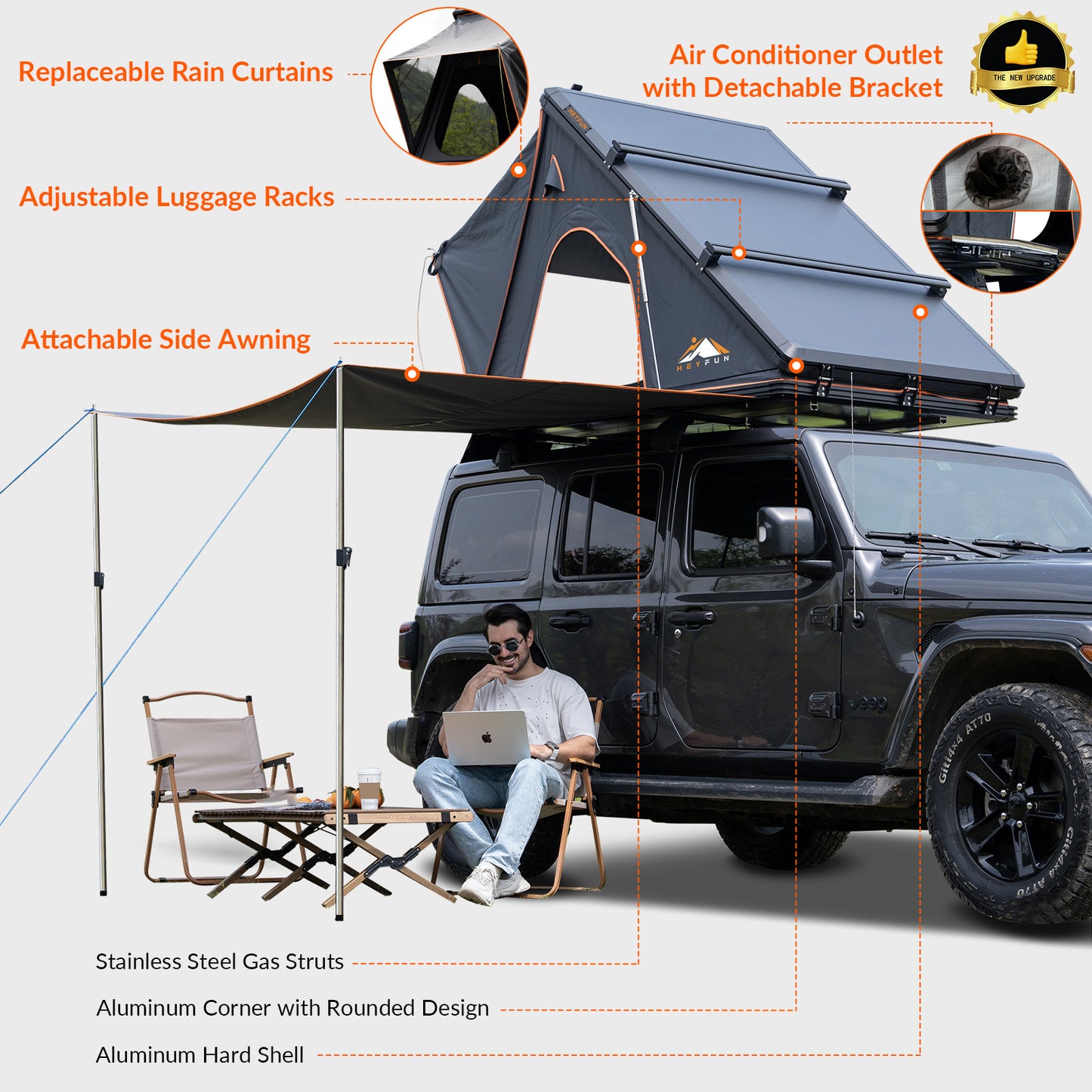 Explorer Plus Rooftop Tent Hardshell with Side Awning, Air Conditioner Outlet with Bracket, Luggage Racks&Replaceable Netting Rain Curtain, Truck Bed Tent for Camping, Pop Up SUV Roof Top Tent