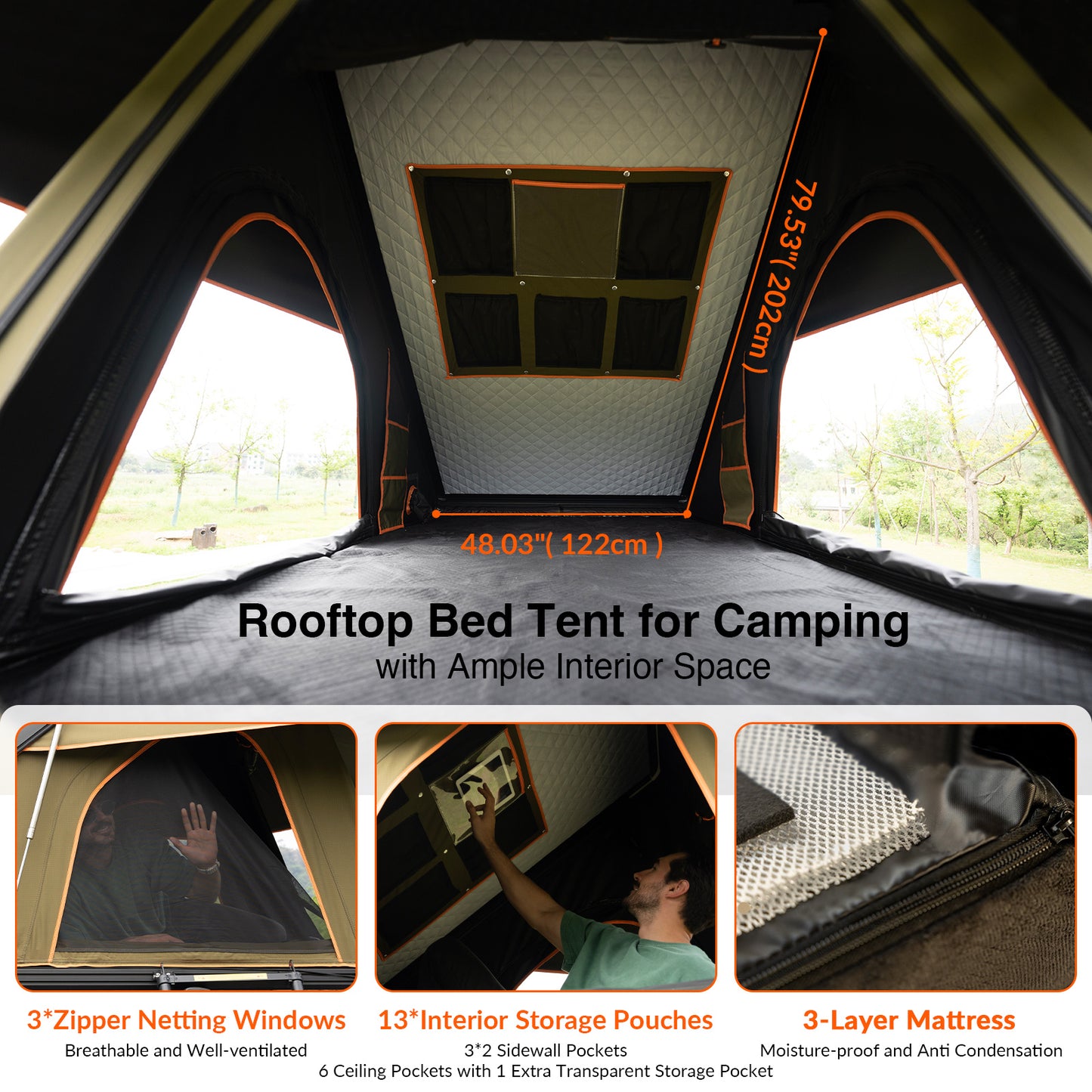 Explorer Plus Rooftop Tent Hardshell with Side Awning, Air Conditioner Outlet with Bracket, Luggage Racks&Replaceable Netting Rain Curtain, Truck Bed Tent for Camping, Pop Up SUV Roof Top Tent