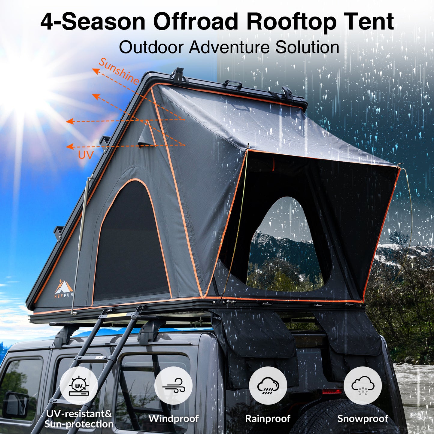 Explorer Plus Rooftop Tent Hardshell with Side Awning, Air Conditioner Outlet with Bracket, Luggage Racks&Replaceable Netting Rain Curtain, Truck Bed Tent for Camping, Pop Up SUV Roof Top Tent