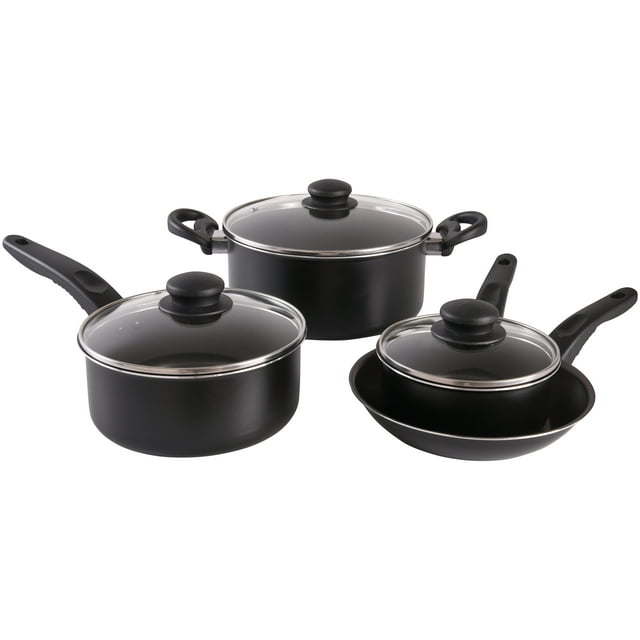 7 Piece Nonstick Cookware Set, Black