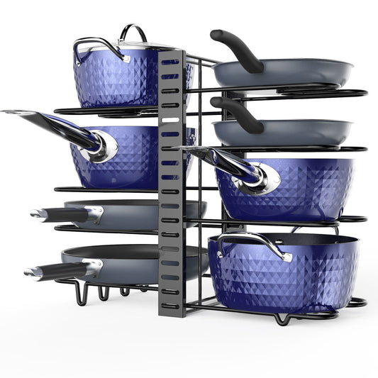 Pot and pan organizer, Pot Lid Holders & Pan Rack, Multiple DIY methods 8 tier pot racks, adjustable kitchen organization and storage for pots and pans.