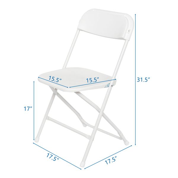 10 Pack White Plastic Folding Chair, Indoor Outdoor Portable Stackable Commercial Seat with Steel Frame 260lb. Capacity for Events Office Wedding Party Picnic Kitchen Dining