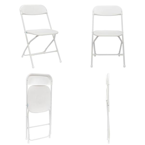 10 Pack White Plastic Folding Chair, Indoor Outdoor Portable Stackable Commercial Seat with Steel Frame 260lb. Capacity for Events Office Wedding Party Picnic Kitchen Dining