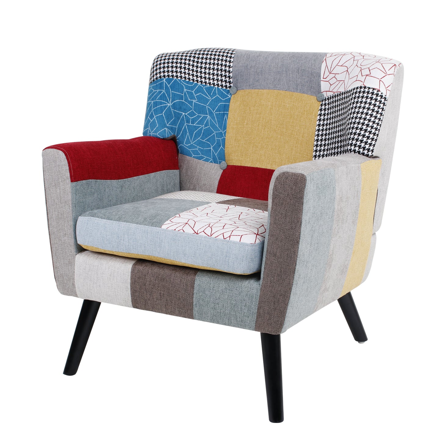 Patchwork Accent Chair, Mid Century Modern Fabric Club Chair for Bedroom Comfy, Colourful Single Sofa Chair for Livingroom, Bedroom, Office, Study and Reading Room