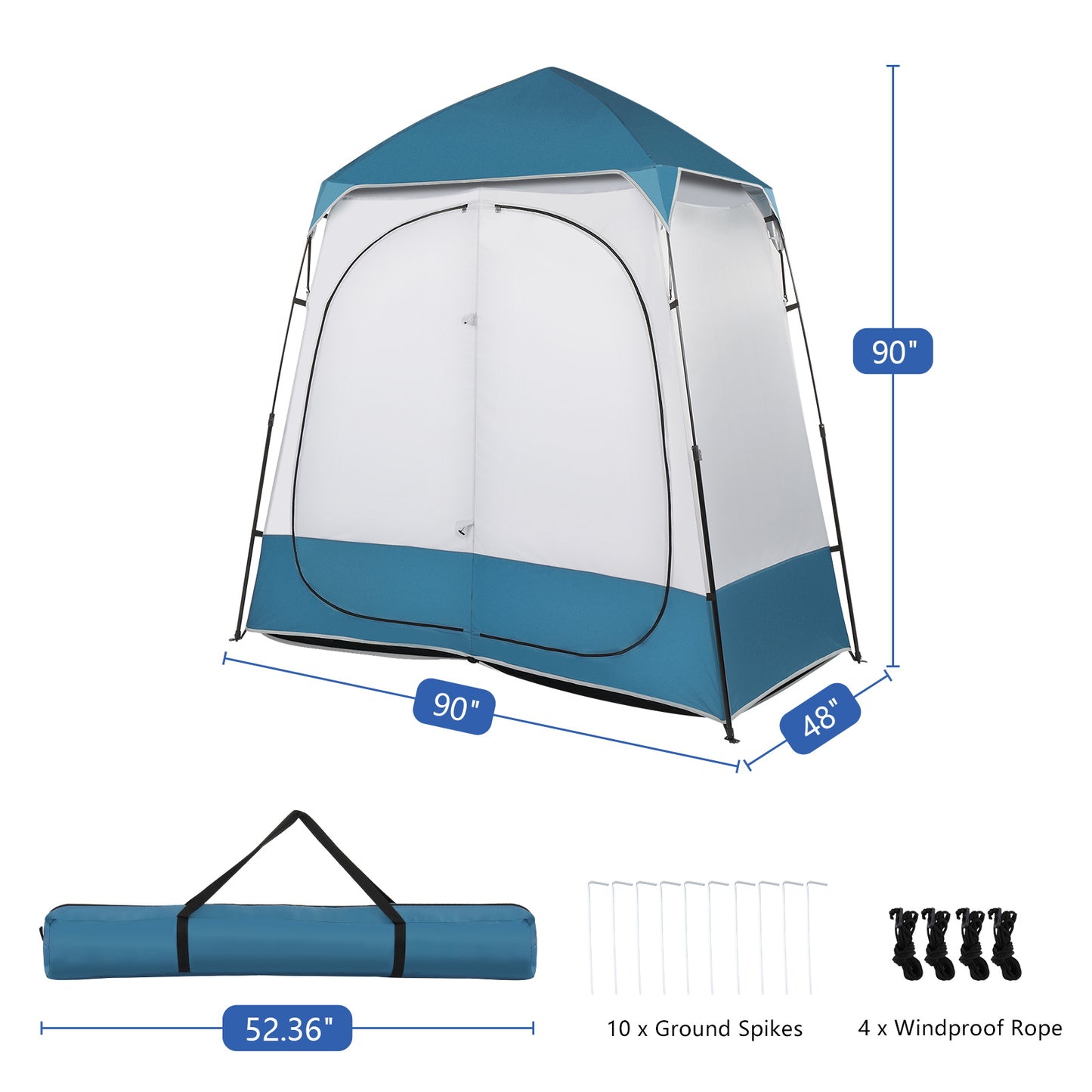 90x90x48" Portable Outdoor Pop UP Camping Shower Tent Enclosure, Shower Shelter, Changing Room, Dressing Tent, 2 Rooms, Instant Tent Blue/White RT