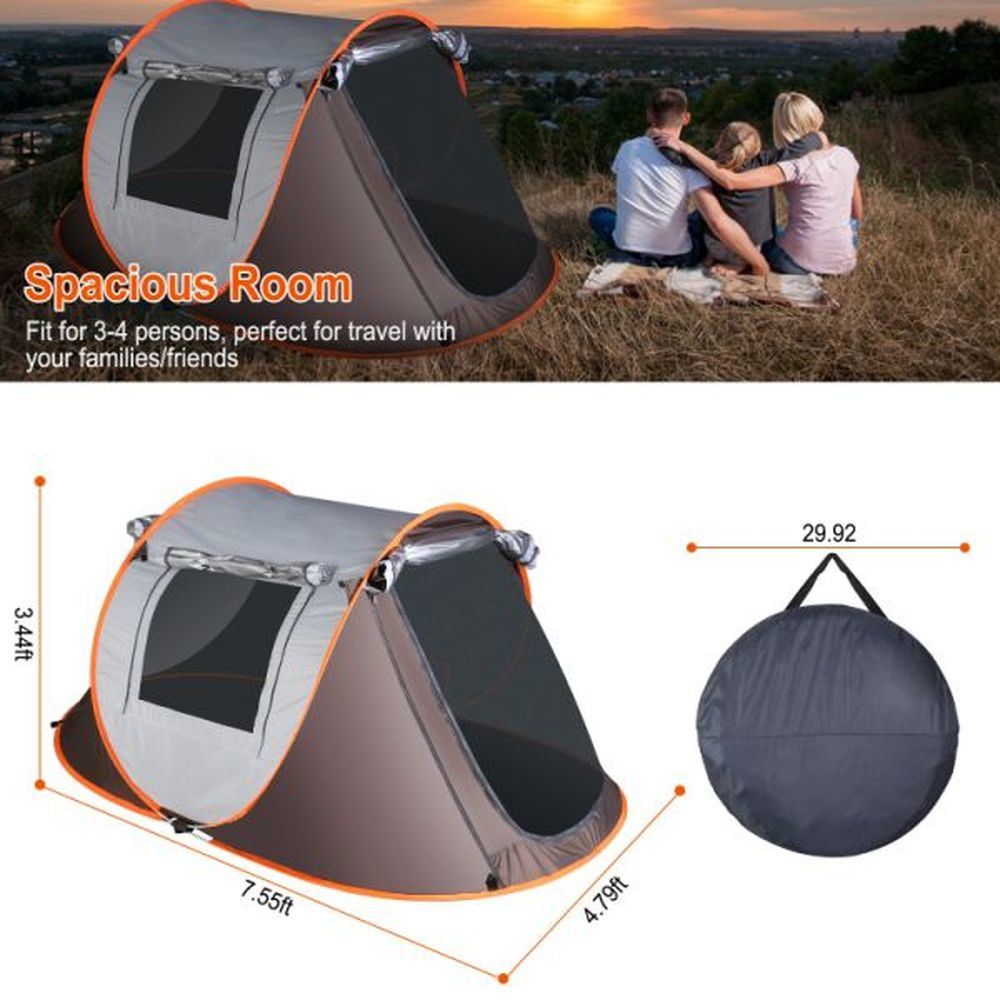 Pop up tent automatic setting camping tent waterproof instant setting tent, with 4 mosquito net windows, handbag, used for hiking, rock climbing, adventure, fishing