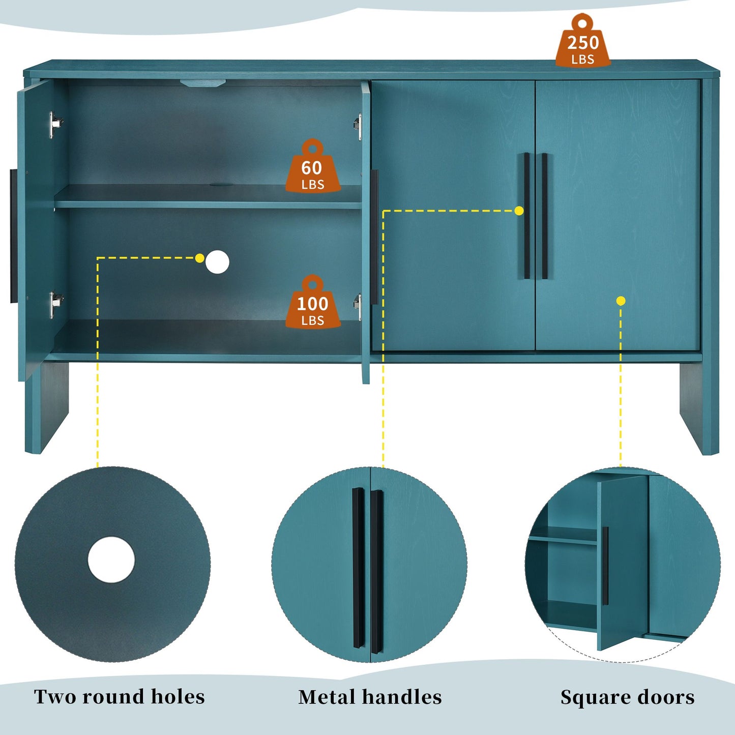 4-Door Large Storage Retro Sideboard with Adjustable Shelves and Long Handles for Kitchen,Dining Room and Living Room