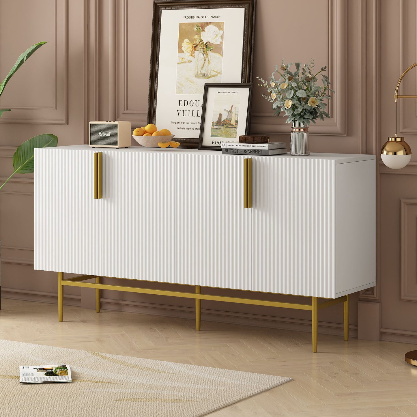 Modern Elegant 4-door Sideboard Gold Metal Handle Buffet Cabinet for Dining Room,Living Room,Bedroom,Hallway