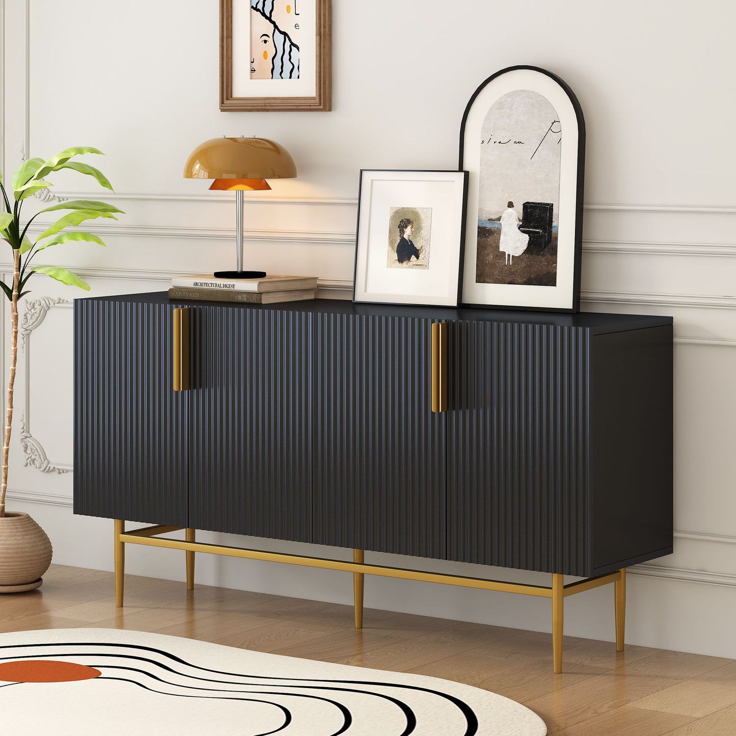 Modern Elegant 4-door Sideboard Gold Metal Handle Buffet Cabinet for Dining Room,Living Room,Bedroom,Hallway