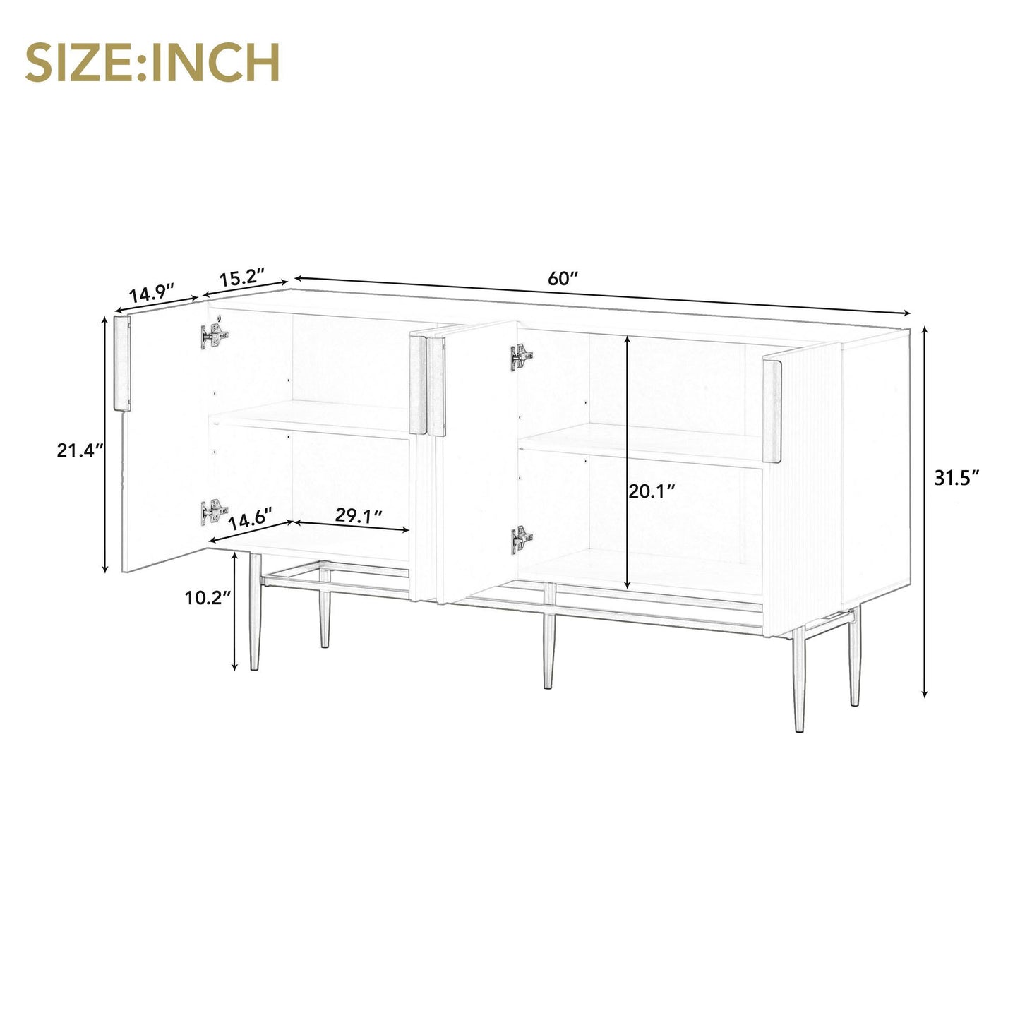 Modern Elegant 4-door Sideboard Gold Metal Handle Buffet Cabinet for Dining Room,Living Room,Bedroom,Hallway