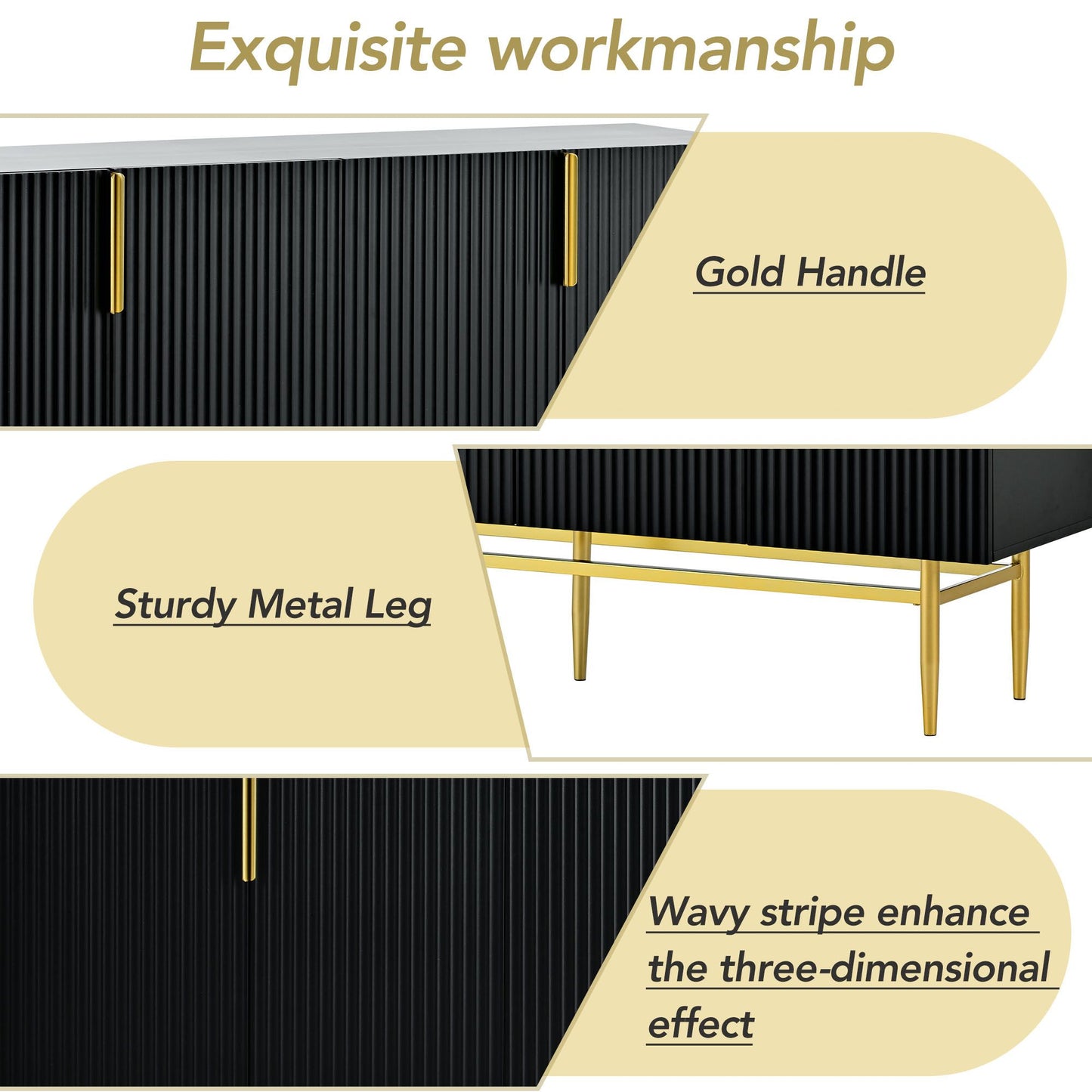 Modern Elegant 4-door Sideboard Gold Metal Handle Buffet Cabinet for Dining Room,Living Room,Bedroom,Hallway