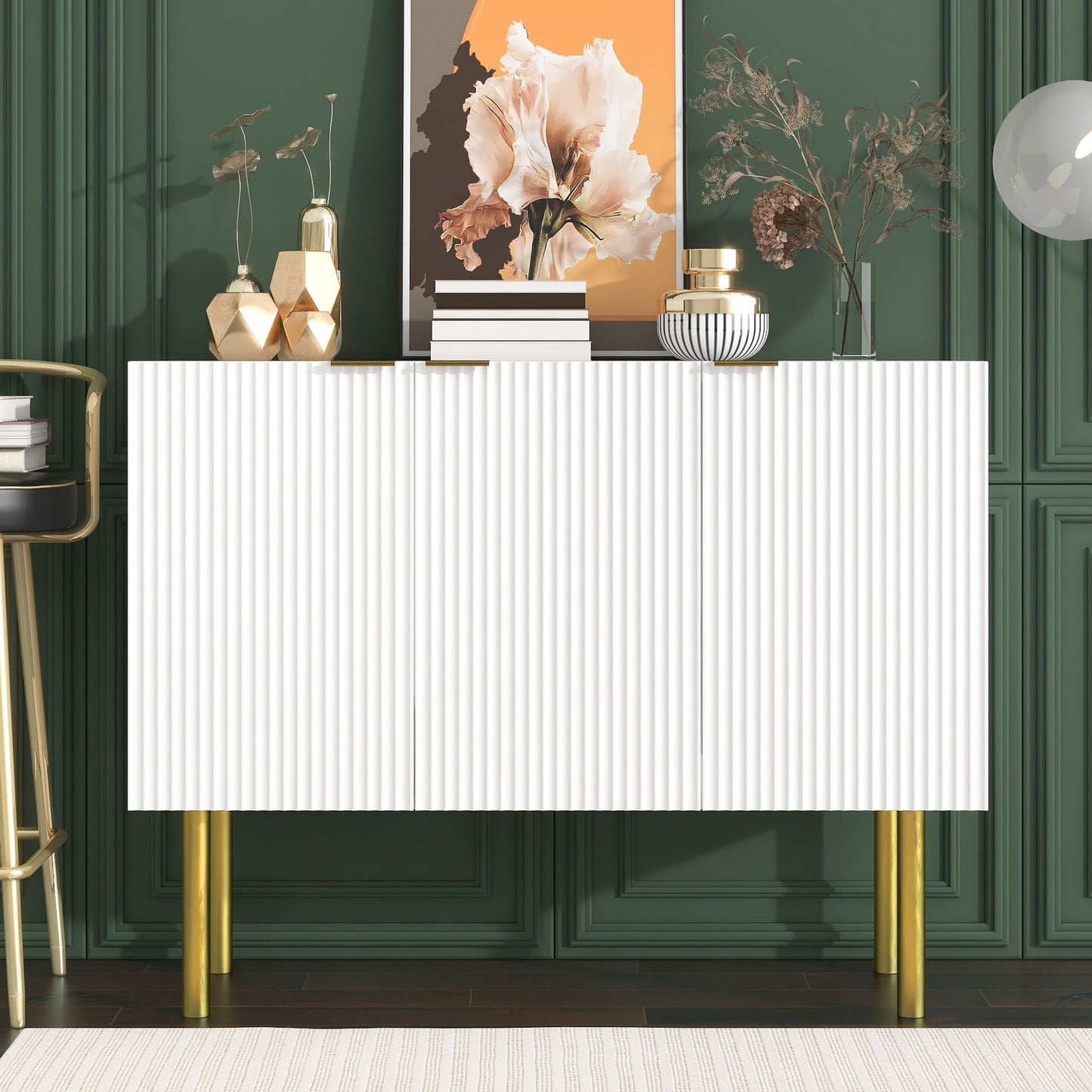 Modern Simple & Luxury Style Sideboard Particle Board & MDF Board Cabinet with Gold Metal Legs & Handles,Adjustable Shelves for Living Room,Dining Room