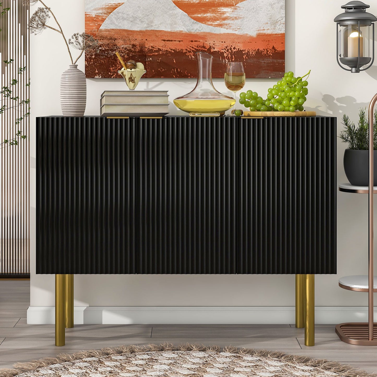 Modern Simple & Luxury Style Sideboard Particle Board & MDF Board Cabinet with Gold Metal Legs & Handles,Adjustable Shelves for Living Room,Dining Room