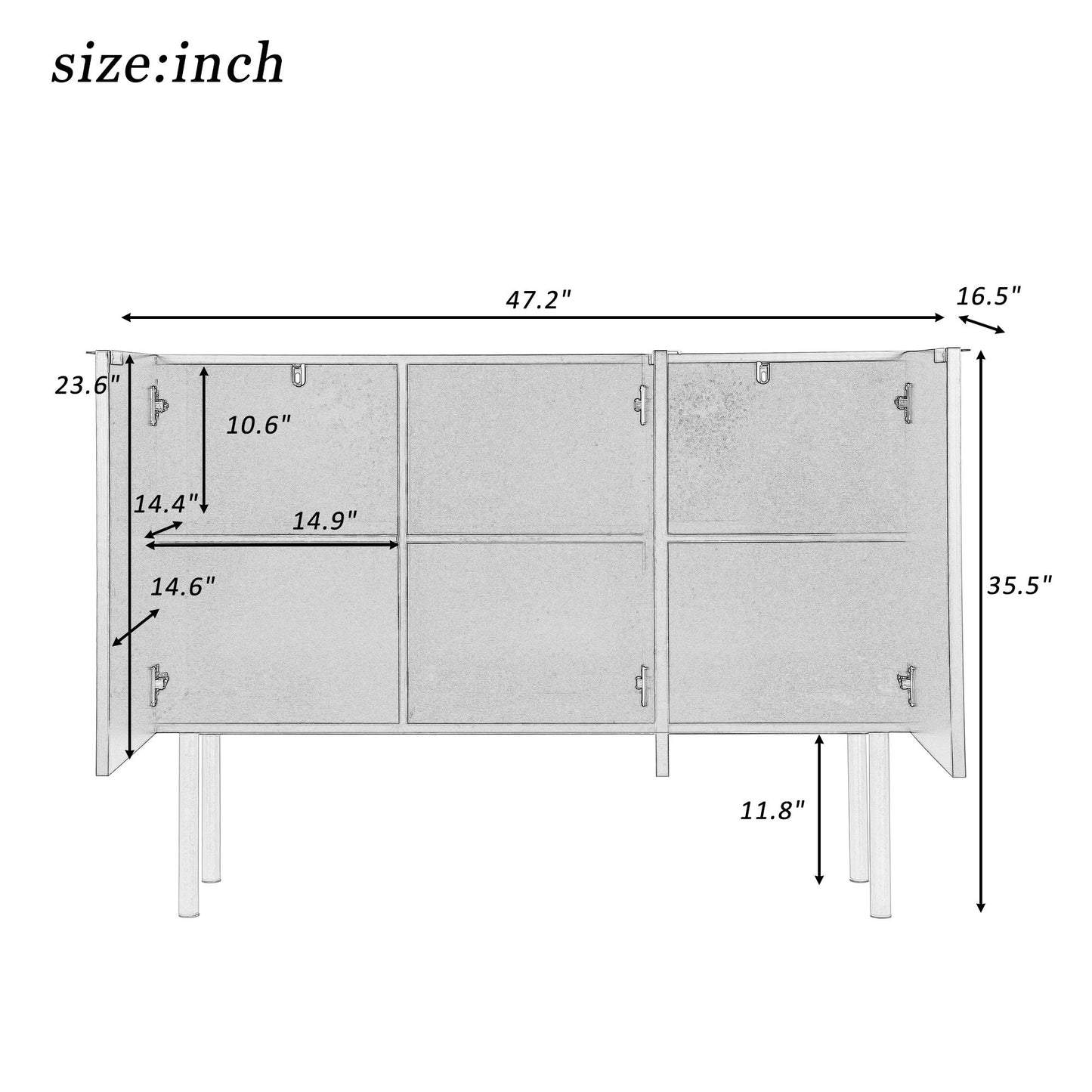 Modern Simple & Luxury Style Sideboard Particle Board & MDF Board Cabinet with Gold Metal Legs & Handles,Adjustable Shelves for Living Room,Dining Room