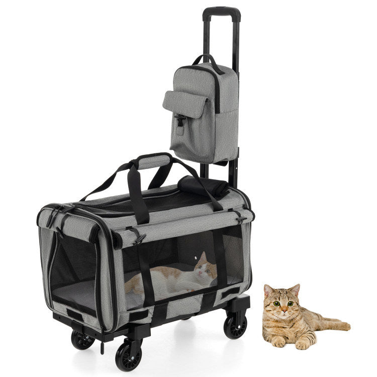 Rolling Cat Carrier with Dual-use Pads and Litter Bag