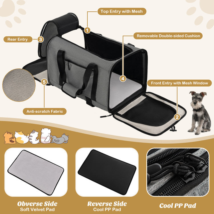 Rolling Cat Carrier with Dual-use Pads and Litter Bag