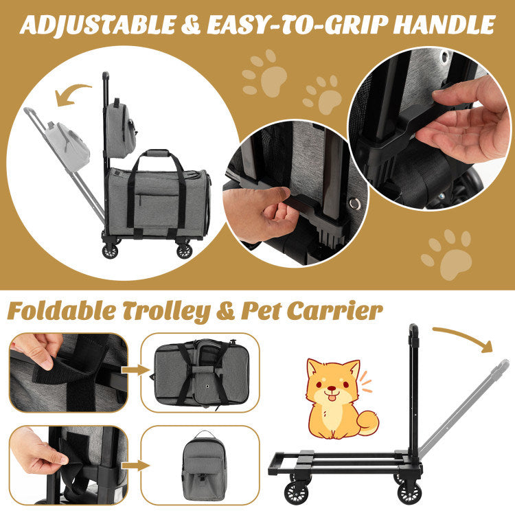 Rolling Cat Carrier with Dual-use Pads and Litter Bag