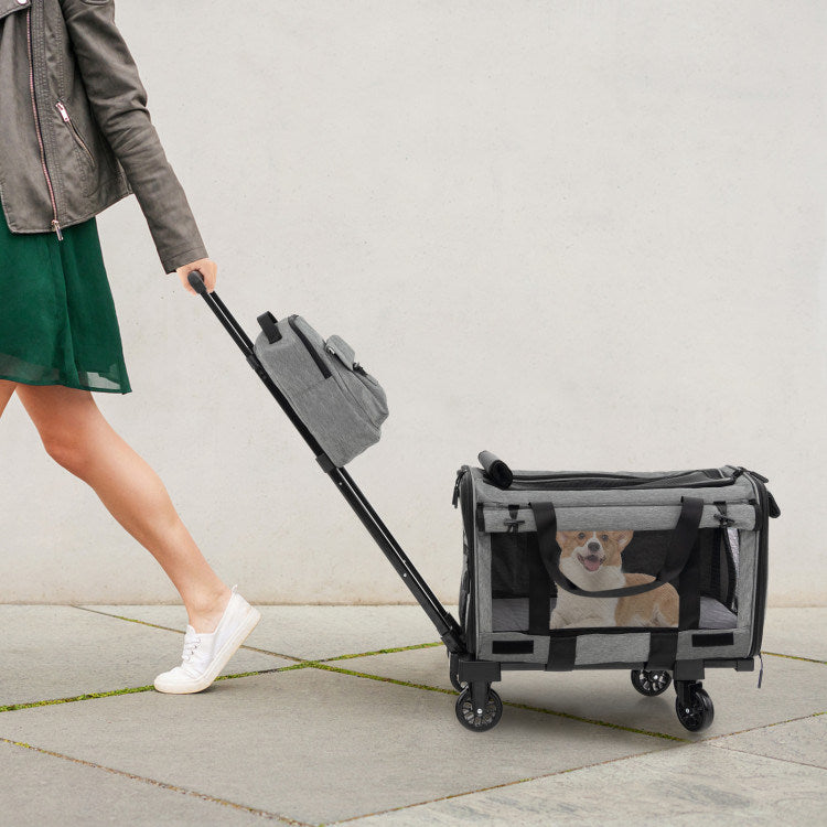 Rolling Cat Carrier with Dual-use Pads and Litter Bag