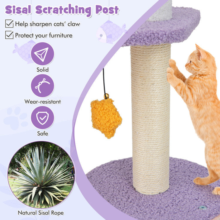 66" Cute Cat Tree Cats Multi-level Tall Cat Tower w/ Sisal Covered Scratching Posts