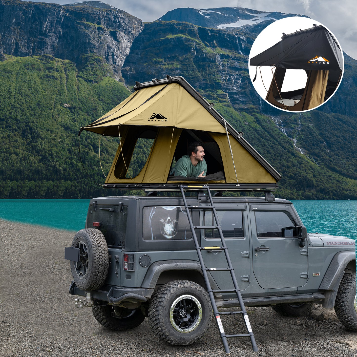 Adventurer Rooftop Tent Hardshell with Luggage Racks&Replaceable Rain Flies, Truck Bed Tent for Camping, Pop Up Overland Roof Top Tents for Truck Jeep SUV Car Van Wrangler Tacoma