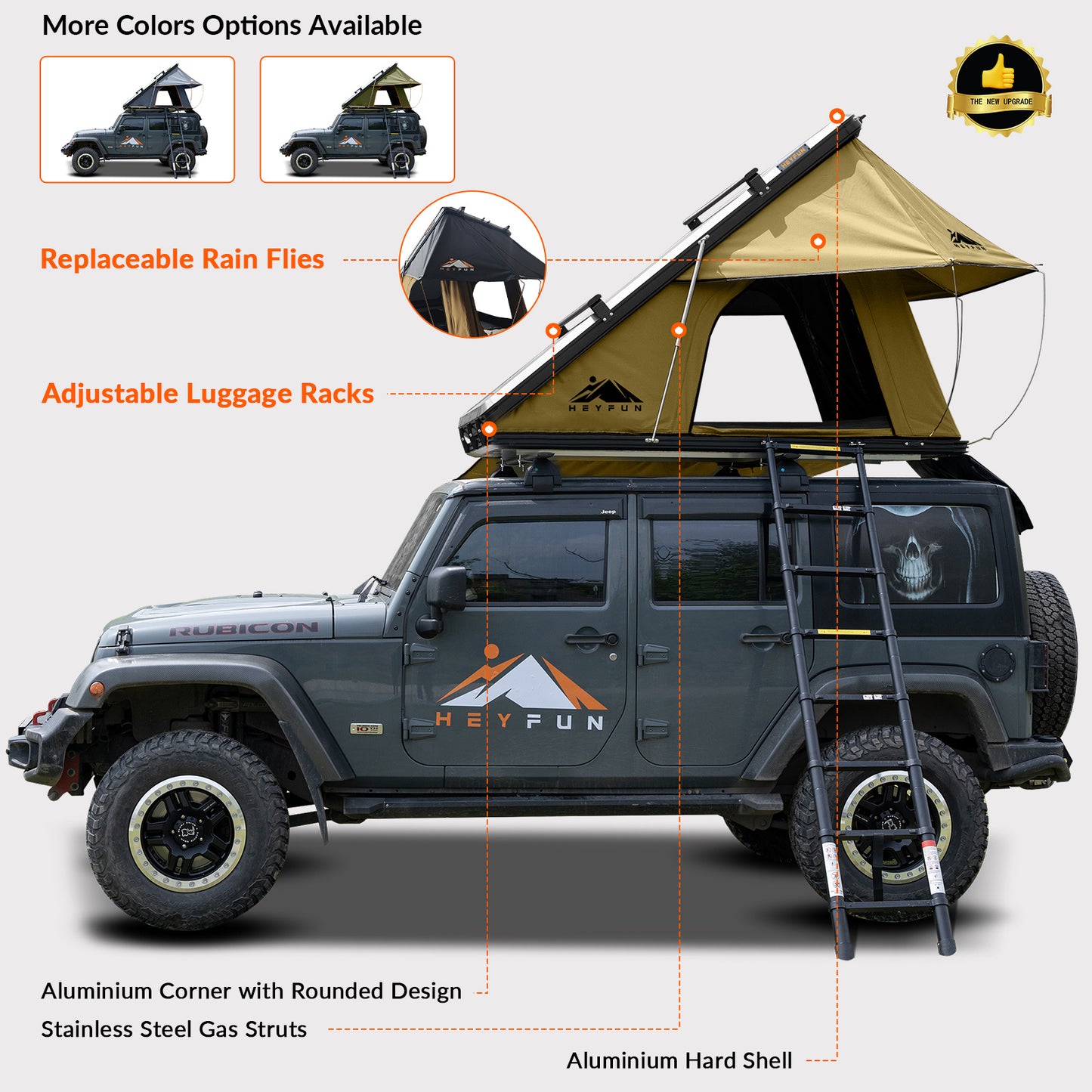 Adventurer Rooftop Tent Hardshell with Luggage Racks&Replaceable Rain Flies, Truck Bed Tent for Camping, Pop Up Overland Roof Top Tents for Truck Jeep SUV Car Van Wrangler Tacoma