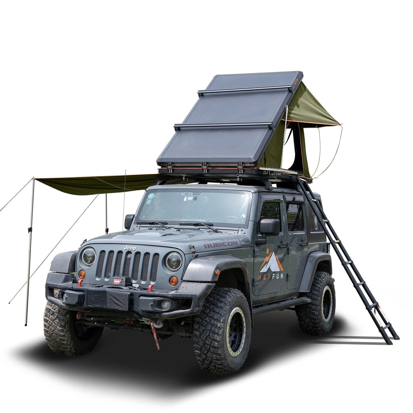 Adventurer Rooftop Tent Hardshell with Luggage Racks&Replaceable Rain Flies, Truck Bed Tent for Camping, Pop Up Overland Roof Top Tents for Truck Jeep SUV Car Van Wrangler Tacoma