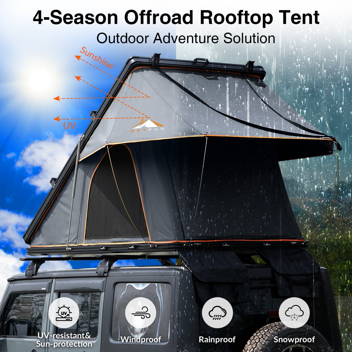 Adventurer Rooftop Tent Hardshell with Luggage Racks&Replaceable Rain Flies, Truck Bed Tent for Camping, Pop Up Overland Roof Top Tents for Truck Jeep SUV Car Van Wrangler Tacoma