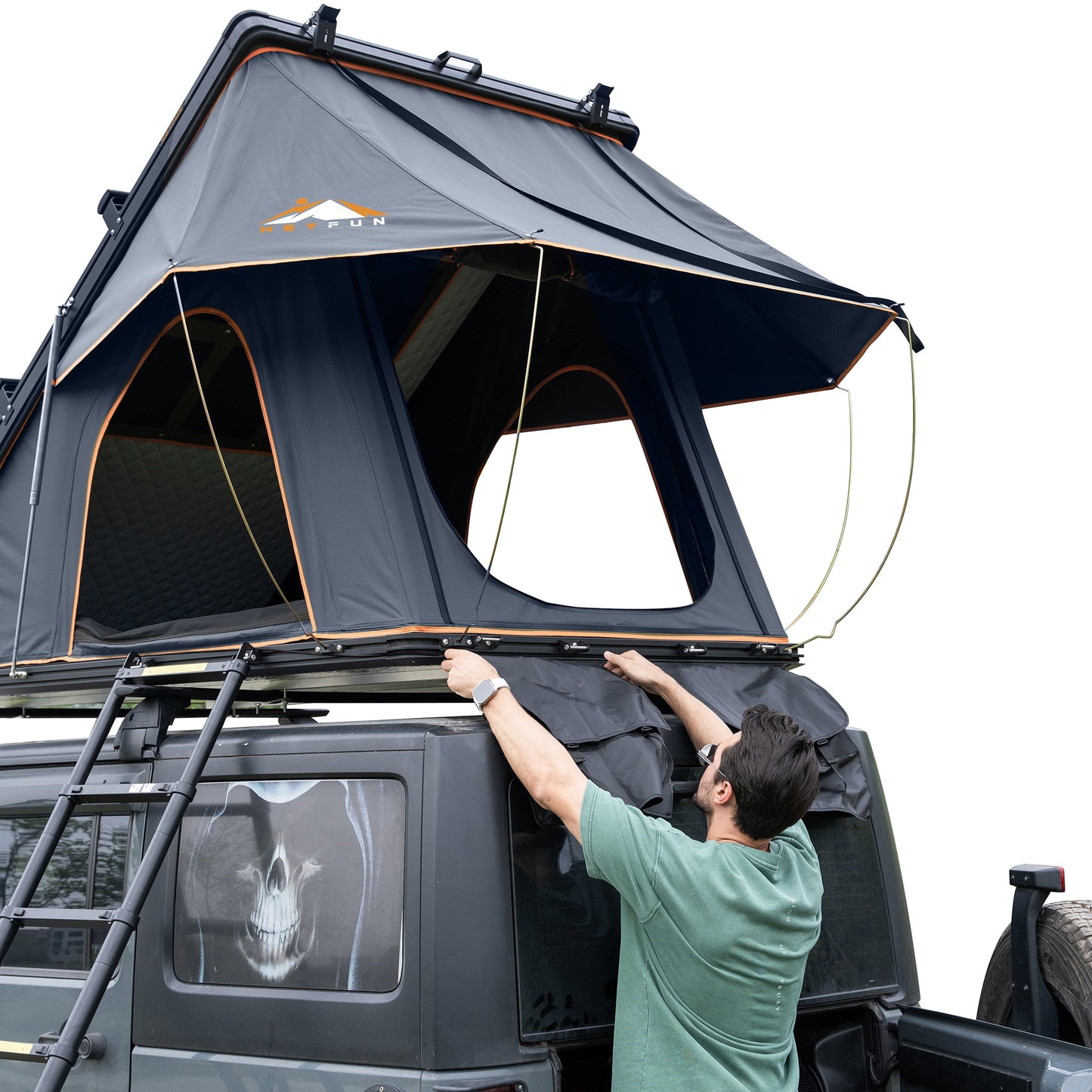 Adventurer Rooftop Tent Hardshell with Luggage Racks&Replaceable Rain Flies, Truck Bed Tent for Camping, Pop Up Overland Roof Top Tents for Truck Jeep SUV Car Van Wrangler Tacoma