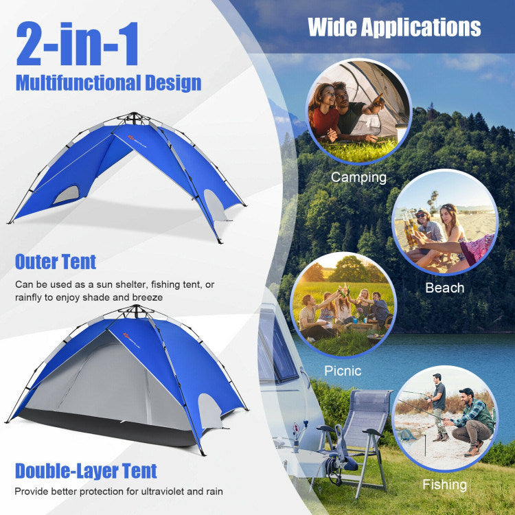 2-in-1 4 Person Instant Pop-up Waterproof Camping Tent