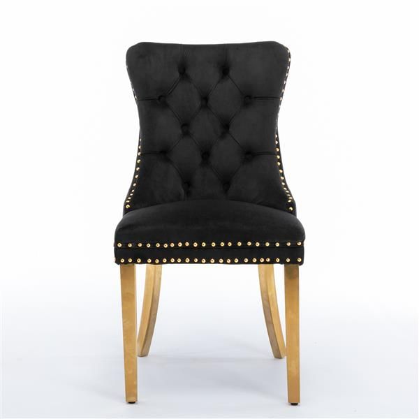 Furniture, Collection Modern, High-end Tufted Solid Wood Contemporary Velvet Upholstered Dining Chair with Golden Stainless Steel Plating Legs,Nailhead Trim,Set of 2, Black and Gold, SW1601BK