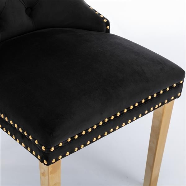 Furniture, Collection Modern, High-end Tufted Solid Wood Contemporary Velvet Upholstered Dining Chair with Golden Stainless Steel Plating Legs,Nailhead Trim,Set of 2, Black and Gold, SW1601BK