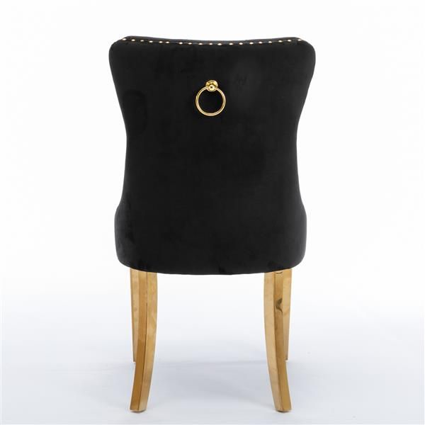 Furniture, Collection Modern, High-end Tufted Solid Wood Contemporary Velvet Upholstered Dining Chair with Golden Stainless Steel Plating Legs,Nailhead Trim,Set of 2, Black and Gold, SW1601BK