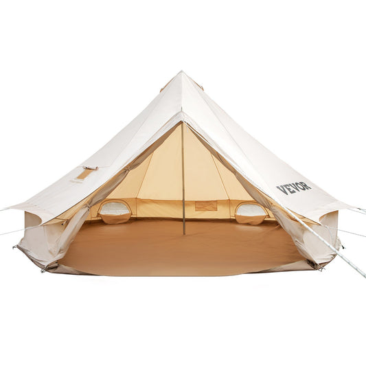 VEVOR 5-8 Person Canvas Glamping Bell Tent, Breathable Waterproof Yurt Tent with Stove Jack and Detachable Side Wall for Family Camping,13'x 13'x98"(Diameter 4M)